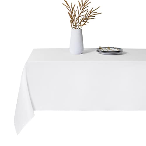 LEQEE Rectangle Tablecloth,90 * 132inch Stain and Wrinkle Resistant Polyester Table Cloth,Decorative Fabric Table Cover for Kitchen,Dinning,Party,Wedding Rectangular(White)