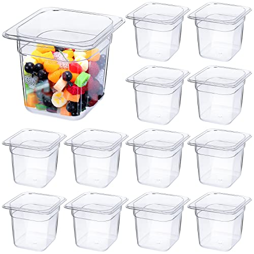 Yinder 12 Packs Plastic Clear Food Pan 1/6 Size Stackable Polycarbonate Pan with Capacity Indicator Restaurant Commercial Hotel Pans for Fruits Vegetables Beans Corns (6'' Deep)