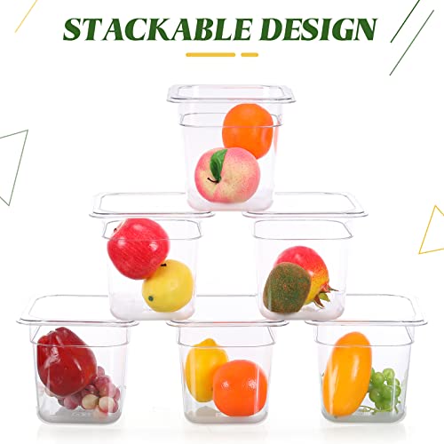 Yinder 12 Packs Plastic Clear Food Pan 1/6 Size Stackable Polycarbonate Pan with Capacity Indicator Restaurant Commercial Hotel Pans for Fruits Vegetables Beans Corns (6'' Deep)