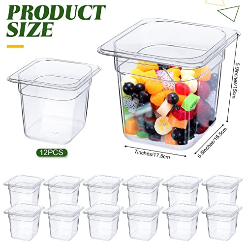 Yinder 12 Packs Plastic Clear Food Pan 1/6 Size Stackable Polycarbonate Pan with Capacity Indicator Restaurant Commercial Hotel Pans for Fruits Vegetables Beans Corns (6'' Deep)