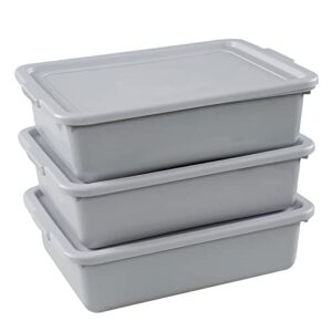 saedy 3 pack 13 l food service bus tub with lid, restaurant dish tub food grade, grey