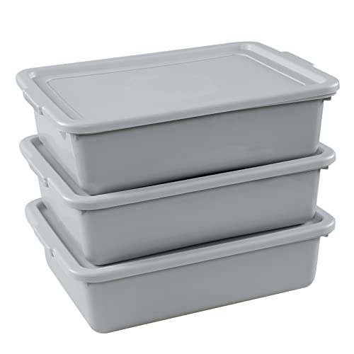 Saedy 3 Pack 13 L Food Service Bus Tub with Lid, Restaurant Dish Tub Food Grade, Grey