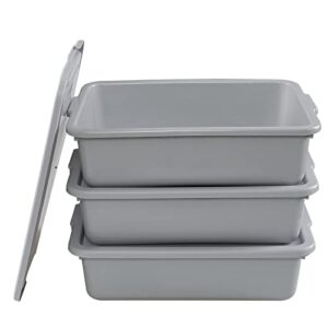 Saedy 3 Pack 13 L Food Service Bus Tub with Lid, Restaurant Dish Tub Food Grade, Grey