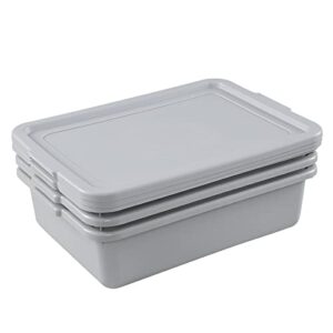 Saedy 3 Pack 13 L Food Service Bus Tub with Lid, Restaurant Dish Tub Food Grade, Grey