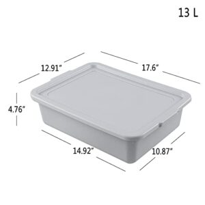 Saedy 3 Pack 13 L Food Service Bus Tub with Lid, Restaurant Dish Tub Food Grade, Grey