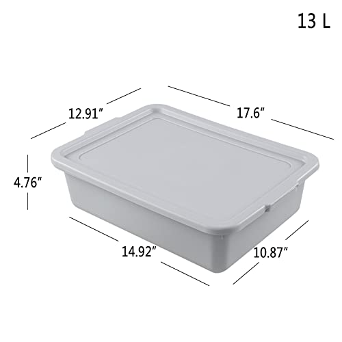 Saedy 3 Pack 13 L Food Service Bus Tub with Lid, Restaurant Dish Tub Food Grade, Grey