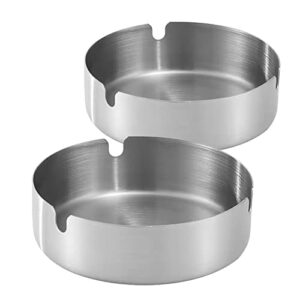 ashtray stainless steel cigarette ashtray ash tray for cigarettes 2 pack (silver, large-3.94in)
