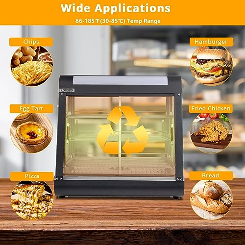 ROVSUN 26" Food Warmer, 3-Tier Food Warmer Display Electric Pizza Warmer Commercial Countertop w/LED Lighting Adjustable Removable Shelves Glass Door, Pastry Display Case for Buffet Restaurant 1200W