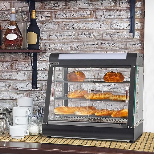 ROVSUN 26" Food Warmer, 3-Tier Food Warmer Display Electric Pizza Warmer Commercial Countertop w/LED Lighting Adjustable Removable Shelves Glass Door, Pastry Display Case for Buffet Restaurant 1200W