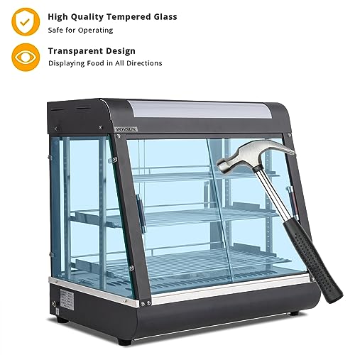 ROVSUN 26" Food Warmer, 3-Tier Food Warmer Display Electric Pizza Warmer Commercial Countertop w/LED Lighting Adjustable Removable Shelves Glass Door, Pastry Display Case for Buffet Restaurant 1200W
