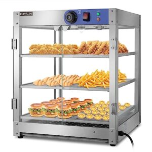 rovsun 3-tier 110v food warmer, 800w commercial food warmer display electric countertop food pizza warmer with led lighting removable shelves glass door, pastry display case for buffet restaurant