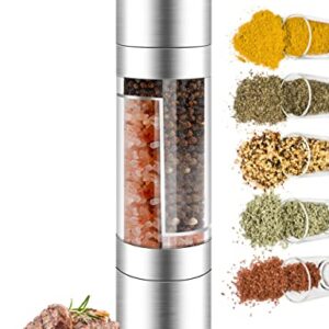 Gulex® Salt and Pepper Grinder Set, 2 in 1 Salt Mill and Pepper Mill with 5 Level Adjustable Coarseness, Stainless Steel Salt and Pepper Grinder Refillable for Kitchen (2 in 1)