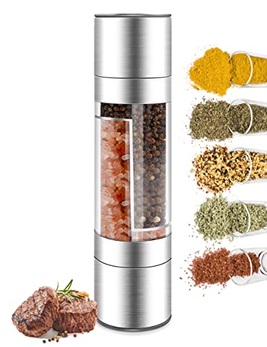 Gulex® Salt and Pepper Grinder Set, 2 in 1 Salt Mill and Pepper Mill with 5 Level Adjustable Coarseness, Stainless Steel Salt and Pepper Grinder Refillable for Kitchen (2 in 1)