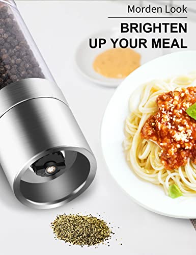 Gulex® Salt and Pepper Grinder Set, 2 in 1 Salt Mill and Pepper Mill with 5 Level Adjustable Coarseness, Stainless Steel Salt and Pepper Grinder Refillable for Kitchen (2 in 1)