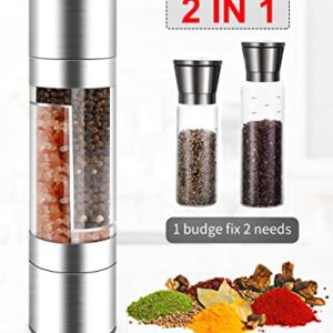 Gulex® Salt and Pepper Grinder Set, 2 in 1 Salt Mill and Pepper Mill with 5 Level Adjustable Coarseness, Stainless Steel Salt and Pepper Grinder Refillable for Kitchen (2 in 1)