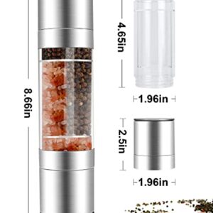 Gulex® Salt and Pepper Grinder Set, 2 in 1 Salt Mill and Pepper Mill with 5 Level Adjustable Coarseness, Stainless Steel Salt and Pepper Grinder Refillable for Kitchen (2 in 1)