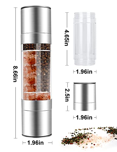 Gulex® Salt and Pepper Grinder Set, 2 in 1 Salt Mill and Pepper Mill with 5 Level Adjustable Coarseness, Stainless Steel Salt and Pepper Grinder Refillable for Kitchen (2 in 1)