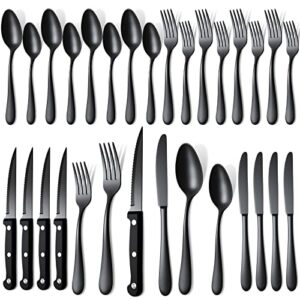 moretoes black silverware set, 24pcs, silverware set, set with steak knives for 4, stainless steel cutlery set, utensil sets, flatware sets, include knife fork spoon set