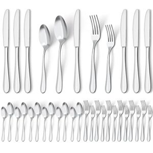 moretoes 30pcs silverware set for 6, stainless steel cutlery set, mirror polished flatware sets for home and restaurant, include knife fork spoon set, dishwasher safe