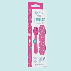 Bentgo® Kids Utensil Set - Reusable Plastic Fork, Spoon & Storage Case - BPA-Free Materials, Easy-Grip Handles, Dishwasher Safe - Ideal for School Lunch, Travel, & Outdoors (Rainbows and Butterflies)