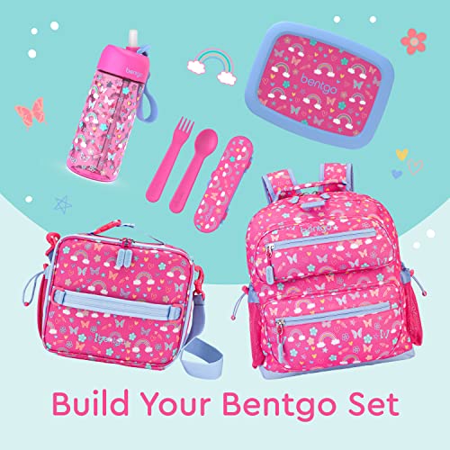 Bentgo® Kids Utensil Set - Reusable Plastic Fork, Spoon & Storage Case - BPA-Free Materials, Easy-Grip Handles, Dishwasher Safe - Ideal for School Lunch, Travel, & Outdoors (Rainbows and Butterflies)