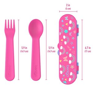 Bentgo® Kids Utensil Set - Reusable Plastic Fork, Spoon & Storage Case - BPA-Free Materials, Easy-Grip Handles, Dishwasher Safe - Ideal for School Lunch, Travel, & Outdoors (Rainbows and Butterflies)