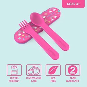 Bentgo® Kids Utensil Set - Reusable Plastic Fork, Spoon & Storage Case - BPA-Free Materials, Easy-Grip Handles, Dishwasher Safe - Ideal for School Lunch, Travel, & Outdoors (Rainbows and Butterflies)