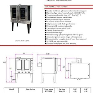 Commercial Convection Oven, Natural Gas or Propane, 54000 BTU, Single Deck, Four Legs, Restaurant Kitchen Bakery COG-1