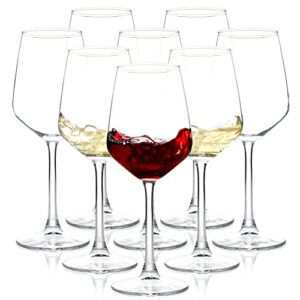 long stem wine glasses set of 8, 12oz clear red/white for party, wedding and home