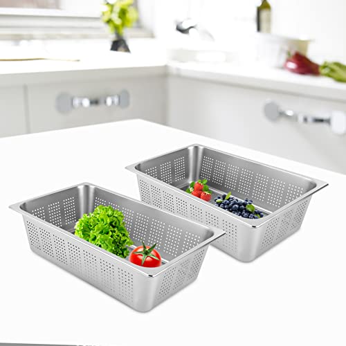 Mgorgeous Anti-Jam Perforated Stainless Steel Steam Table/Hotel Pan, Pack of 2 (6inch)