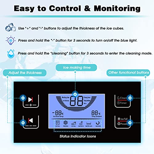 GSEICE Commercial Ice Maker Machine,150lbs/24H with 34lbs Ice Storage Capacity, 20” Air Cooled Freestanding Ice Machine, Automatic Operation Self Clean Ice Cube Maker for Home Office Bar Restaurant