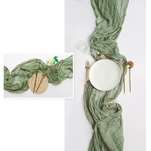 FEXIA Sage Green Cheesecloth Table Runner 35x120 Inches for Baby Shower Decoration Gauze Rustic Table Runner for Wedding Party First Communion Centerpiece Engagement Bridal Shower Boho Decoration