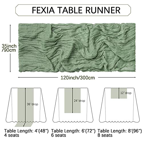 FEXIA Sage Green Cheesecloth Table Runner 35x120 Inches for Baby Shower Decoration Gauze Rustic Table Runner for Wedding Party First Communion Centerpiece Engagement Bridal Shower Boho Decoration