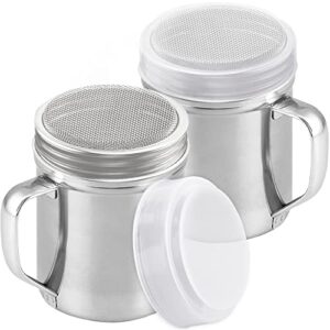 cusinium powdered sugar shaker duster - with handle - cinnamon shaker for coffee bar - fine mesh dredge - 10 ounce, pack of 2 | style: fine