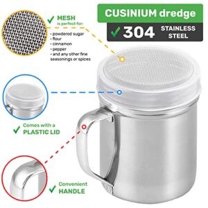 CUSINIUM Powdered Sugar Shaker Duster - With Handle - Cinnamon Shaker For Coffee Bar - Fine Mesh Dredge - 10 ounce, pack of 2 | Style: Fine