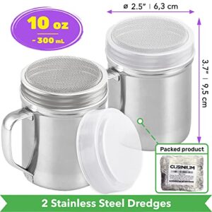 CUSINIUM Powdered Sugar Shaker Duster - With Handle - Cinnamon Shaker For Coffee Bar - Fine Mesh Dredge - 10 ounce, pack of 2 | Style: Fine