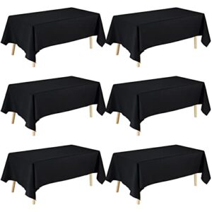 black tablecloth 6pcs 60x102, table cloth for 6 feet rectangle tables, waterproof and wrinkle resistant washable decorative fabric table cover for dining table, party and outdoor use