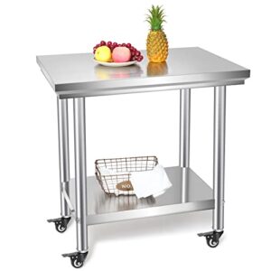 stainless steel table with wheels caster 31.5 x 23.6 inch commercial heavy duty table prep work metal table stainless steel cart with undershelf and galvanized legs for kitchen restaurant home outdoor