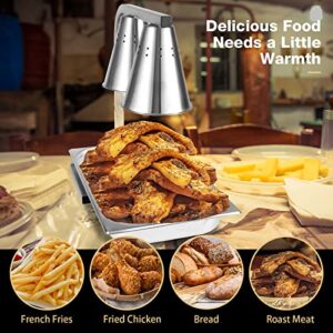 Restlrious Food Heat Lamp Commercial Dual Head Food Warmer, Stainless Steel Fan-Shaped Food Heater 2 Packs w/ 4 Bulbs, Full & Half Size Food Pan, Drain Board for Hotel Buffet Food Service, 500W