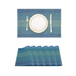 Canglifull Placemats Set of 6, Vinyl Woven Placemats, Beautiful Washable and Durable Non-Slip Table Placemats, Indoor/Outdoor Placemats (Blue, 6)