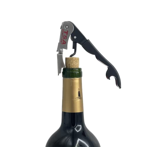 TSA Compliant Corkscrew Bottle Opener, Black Double Hinged, Stainless Steel Wine Key (1 Pack)