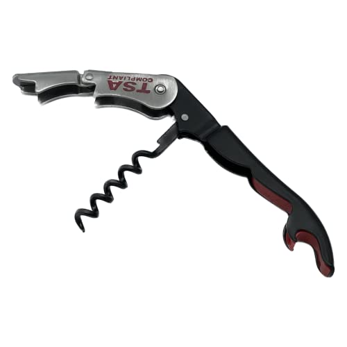 TSA Compliant Corkscrew Bottle Opener, Black Double Hinged, Stainless ...