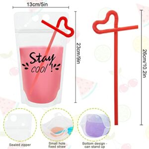 Ozera 100 Pcs Drink Pouches for Adults, Funny Text Juice Pouches for Adults Teens Party Beverage Bags, Reusable Novelty Drink Pouches with Straw Funnel for Cold & Hot Drinks (100 Pack,10 Styles)