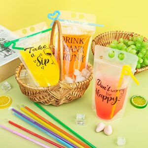 Ozera 100 Pcs Drink Pouches for Adults, Funny Text Juice Pouches for Adults Teens Party Beverage Bags, Reusable Novelty Drink Pouches with Straw Funnel for Cold & Hot Drinks (100 Pack,10 Styles)