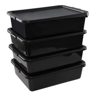 yuright 4 pack black bus tub with lids, 13 l food grade commercial bus tubs