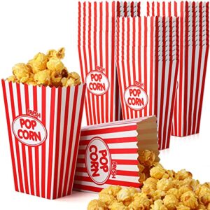 100 Pcs Popcorn Boxes Popcorn Cups Bulk 5.5 Inches Tall Paper Popcorn Bags Popcorn Cups Striped Red and White Popcorn Buckets Containers Bowl for Family Movie Theater Carnival Circus Party