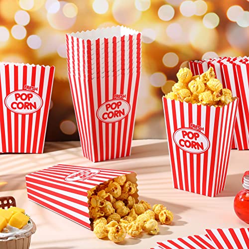 100 Pcs Popcorn Boxes Popcorn Cups Bulk 5.5 Inches Tall Paper Popcorn Bags Popcorn Cups Striped Red and White Popcorn Buckets Containers Bowl for Family Movie Theater Carnival Circus Party