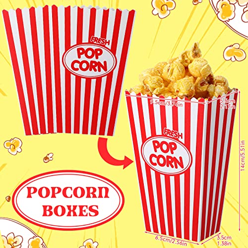 100 Pcs Popcorn Boxes Popcorn Cups Bulk 5.5 Inches Tall Paper Popcorn Bags Popcorn Cups Striped Red and White Popcorn Buckets Containers Bowl for Family Movie Theater Carnival Circus Party