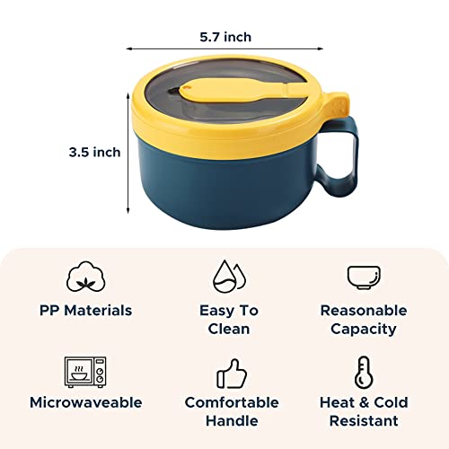 MON10 Microwave Ramen Bowl Set Noodle Bowls With Lid and Spoon, Microwave Safe Ramen Cooker Noodle or Soup Bowl, BPA Free, Office College Dorm Room essential Instant Cooking (Yellow)