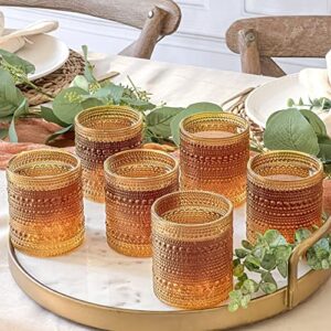 Kate Aspen Beaded Amber Drinking Glasses Set of 6-10 oz Vintage Glassware Set Jupiter Glasses, Cocktail Glass Set, Juice Glass, Water Cups | Hostess Gift, Christmas Present, Gift for Newlyweds